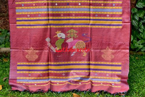 Golden Green Maroon Nabagunjara Tussar Saree