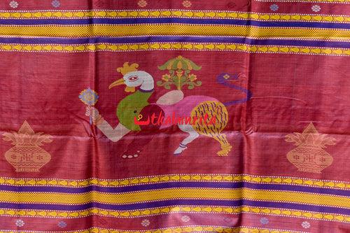 Golden Green Maroon Nabagunjara Tussar Saree