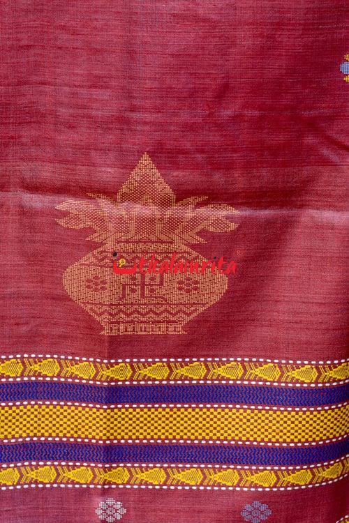 Golden Green Maroon Nabagunjara Tussar Saree