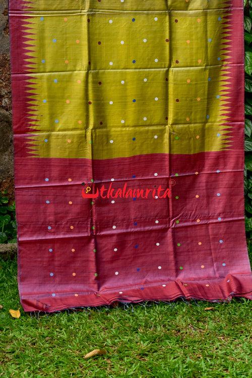 Golden Green Maroon Nabagunjara Tussar Saree