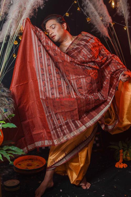 Golden Maroon Sambalpuri Silk Saree