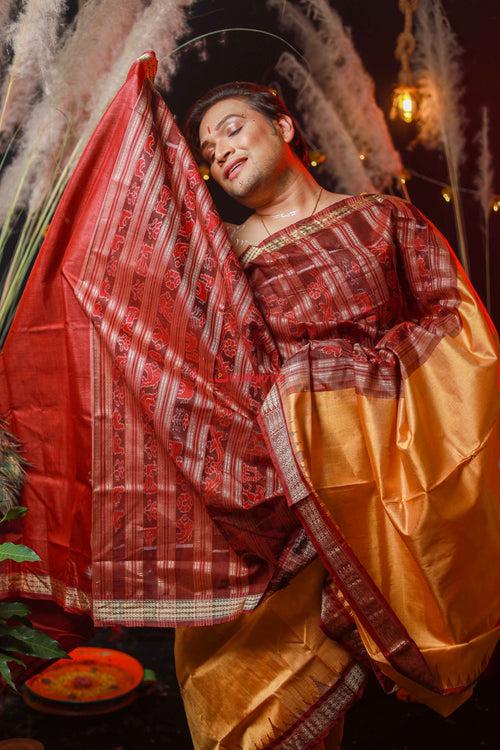 Golden Maroon Sambalpuri Silk Saree