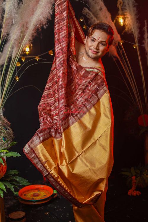 Golden Maroon Sambalpuri Silk Saree