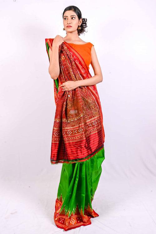 Green Red Border Pasapali Khandua Silk Saree