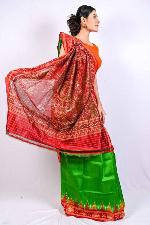 Green Red Border Pasapali Khandua Silk Saree