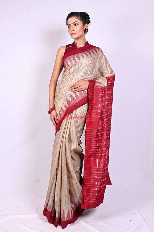 Gopalpur Tussar Beige Maroon Saree