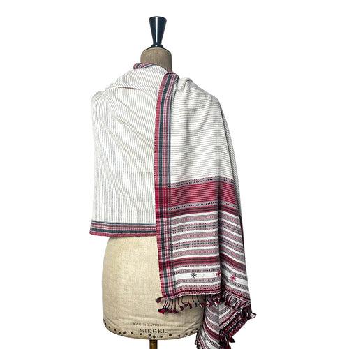 Bhujodi Striped Cotton Stole: Red, Black and White