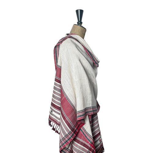 Bhujodi Striped Cotton Stole: Red, Black and White