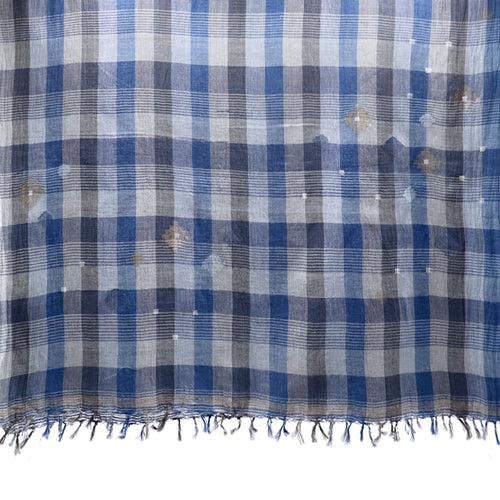 Checkered Indigo Handwoven Jamdani Stole: Gamcha III