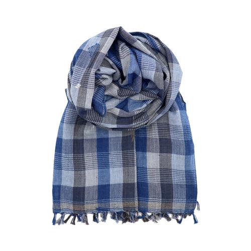 Checkered Indigo Handwoven Jamdani Stole: Gamcha III