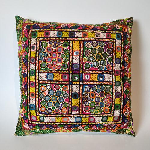 Vintage Vaghad Rajput Vintage Embroidered Chakla Cushion Cover