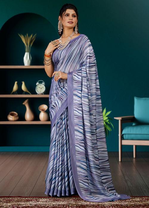 Pure Digital Abstract Prints Violet Satin Crepe Georgette