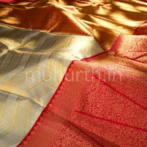 Kanjivaram Powder Blue Tissue Silk saree with Red