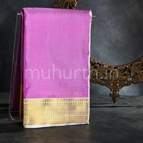 Kanjivaram Lavender Silk Saree with Off-White & Mustard