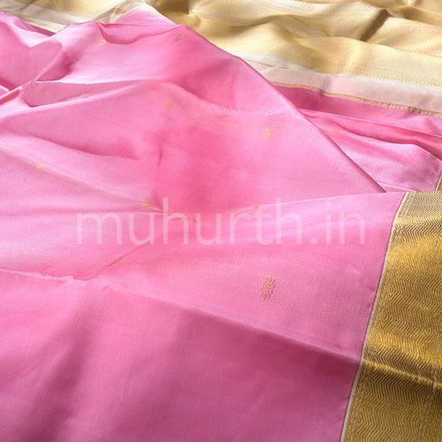 Kanjivaram Pink Silk Saree with Mustard & Off-White