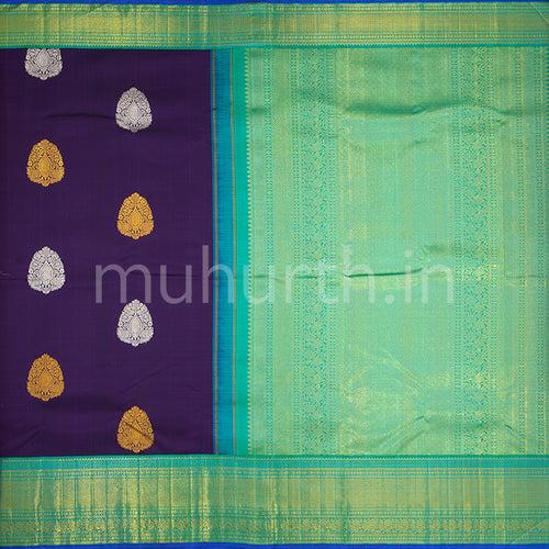 Kanjivaram Violet Silk Saree with Ananda Blue