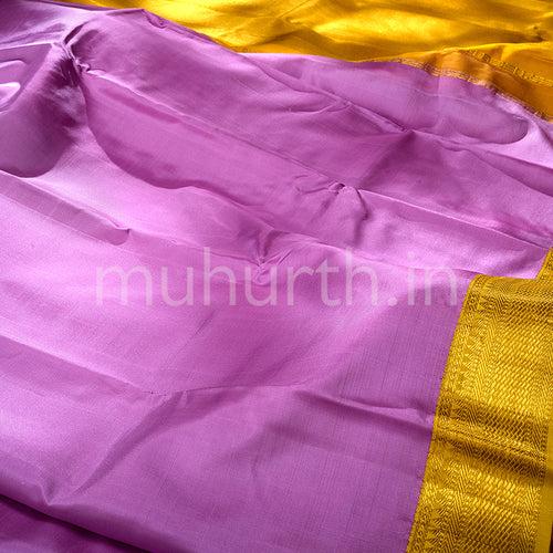 Kanjivaram Lavender Silk Saree with Off-White & Mustard