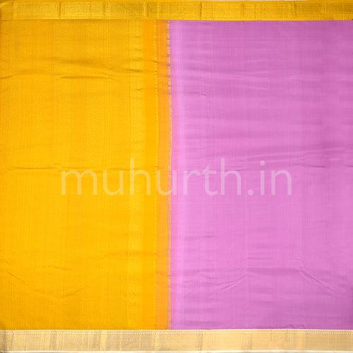 Kanjivaram Lavender Silk Saree with Off-White & Mustard