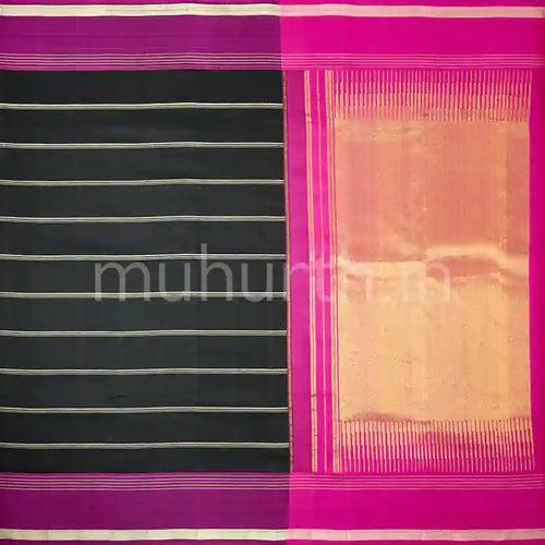 Kanjivaram Black Silk Saree with Rose