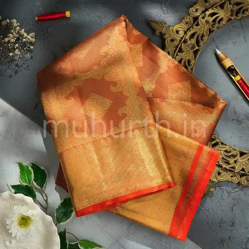 Kanjivaram Biscuit Brown Silk Saree