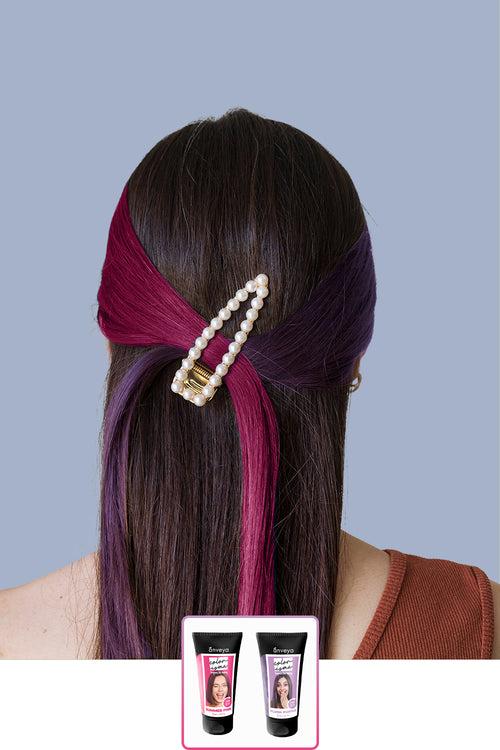 Rajasthan Colors: Plush Purple + Summer Pink - Temporary 1-Day 1-Wash Hair Color Makeup