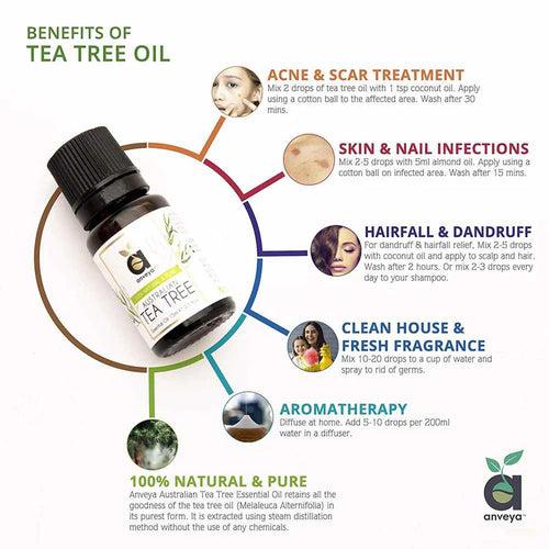 Anveya Australian Tea Tree Essential Oil, 100% Natural & Pure, 15ml, For Acne, Face, Skin & Hair
