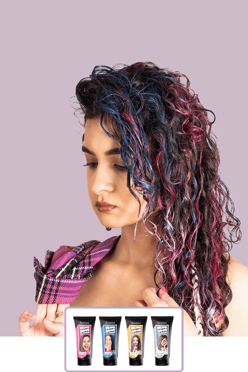 Anveya Euphoria Blue+Summer Pink+Disco Platinum+Champagne Gold | Look#6 - Temporary Hair Color