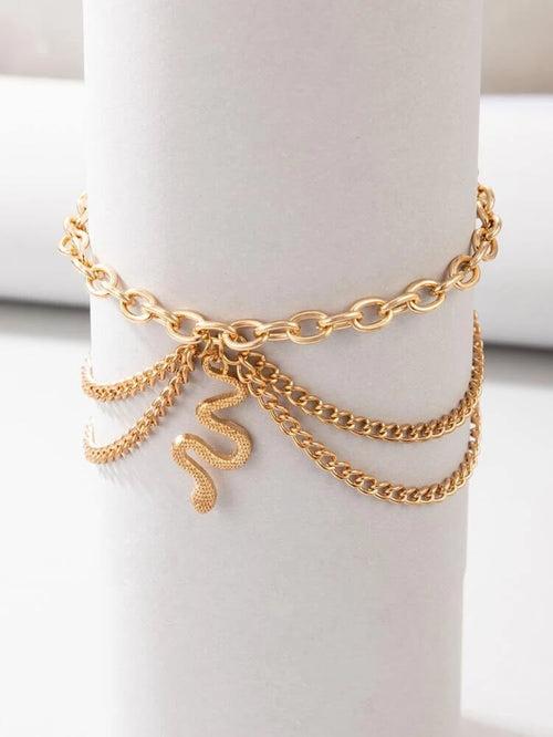 Layered Anklet with Snake Charm