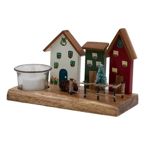 Vintage Wooden Row of Houses T Light Decor