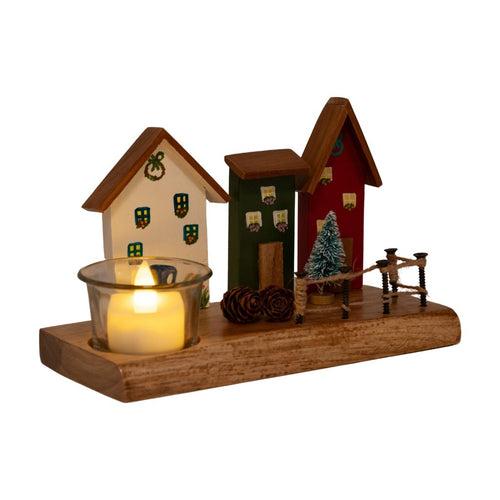 Vintage Wooden Row of Houses T Light Decor