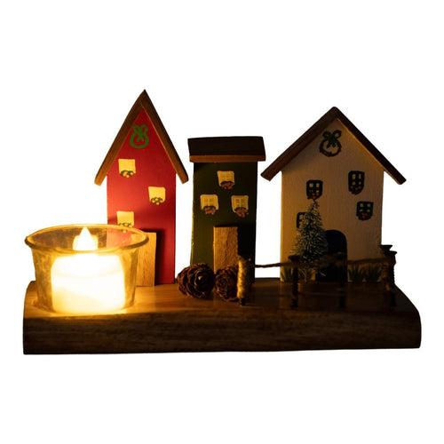 Vintage Wooden Row of Houses T Light Decor