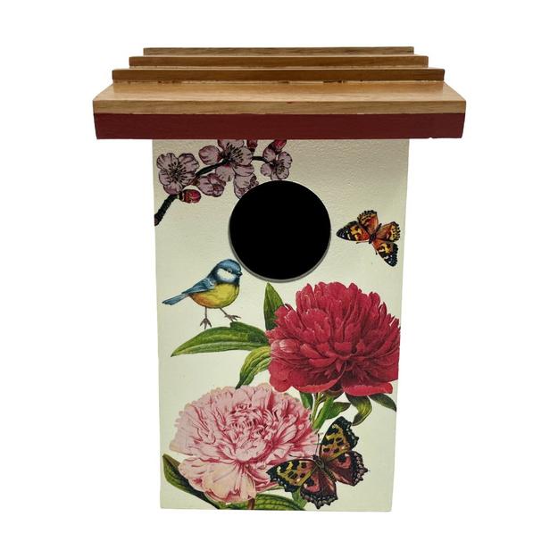 Yellow Floral Teak Roof Bird House Decor