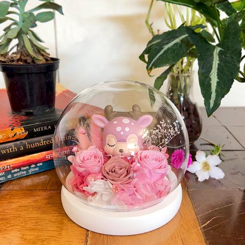 Deer Amidst Roses Preserved Flower Tabletop (with Gift Box)