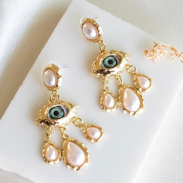 Evil Eye Pearl Statement Earrings