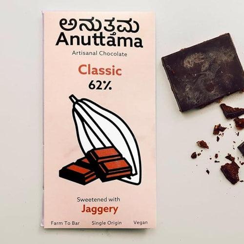 ANUTTAMA Dark Chocolate | 62% Cocoa | No Artificial Flavours and Colors | Sweetened with Jaggery Dark Chocolate Bar  | Pack of 2