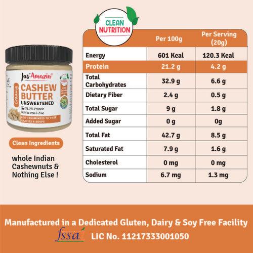 Jus Amazin Creamy Cashew Butter - Unsweetened 200g