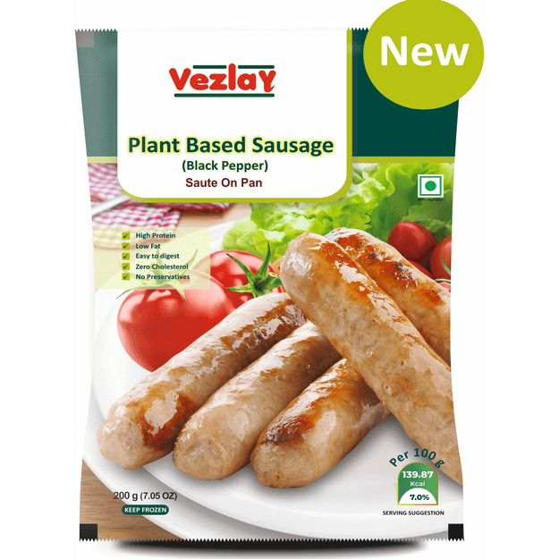 Vezlay Plant Based Sausages- Black Pepper, 200gm