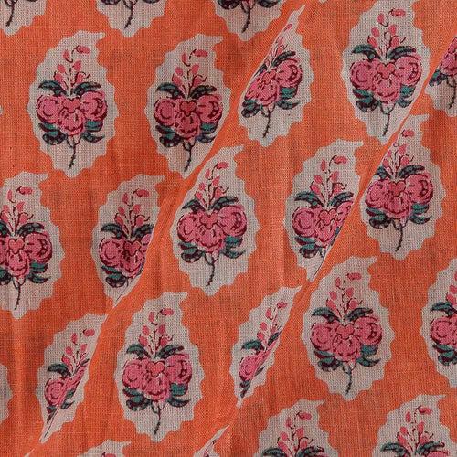 Cotton Mul Peach Orange Colour Floral Print 43 Inches Width Fabric Cut Of 0.80 Meter