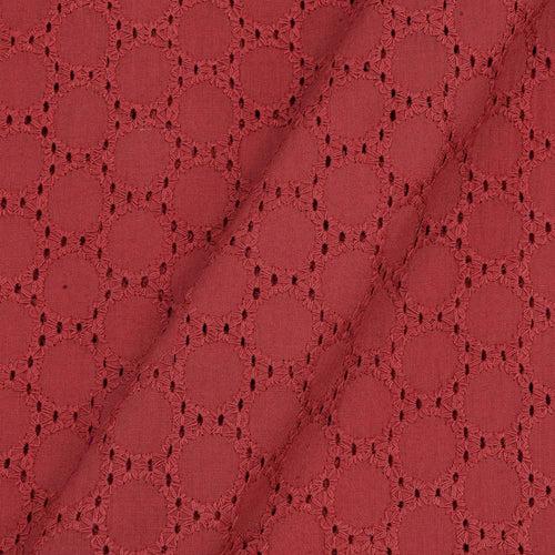 Cotton Coral Colour Schiffli Cut Work 42 Inches Width Fabric Cut Of 0.40 Meter