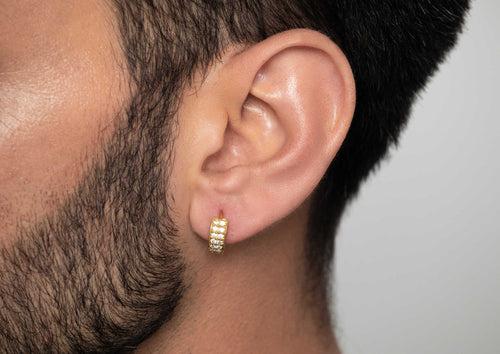 Two Line Boxed Hoop Earring For Men (Gold) (1 Pc Only)