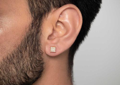 9 Square Matrix Ear Stud for Men (Gold) (1 Pc Only)