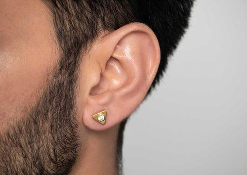 Triad Bezel Men's Ear Stud (Gold) (1 Pc Only)