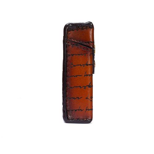 Laser Engraved Cigarette Case in Tan Leather