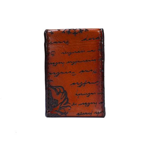 Laser Engraved Cigarette Case in Tan Leather
