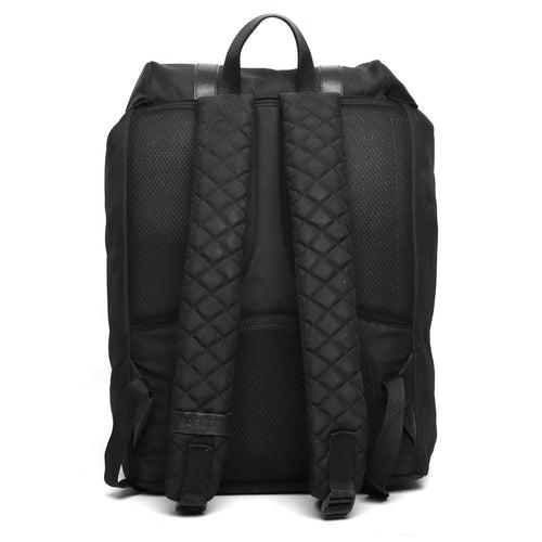 Black Leather Straps/Black Denier Travel Backpack