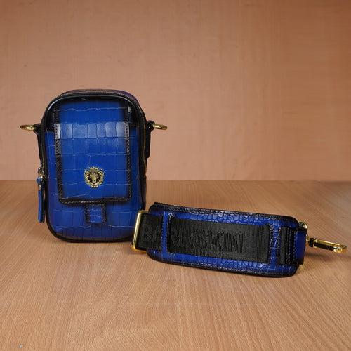 Branded Strap Blue Cross-Body Bag