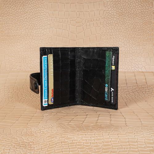 Black Card Holder with Snap Button Closure