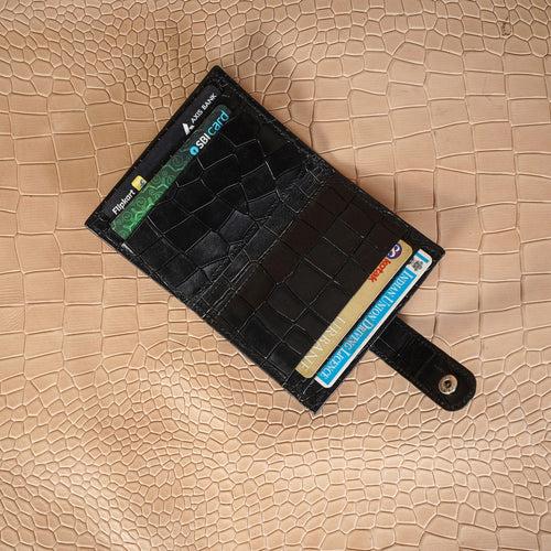 Black Card Holder with Snap Button Closure
