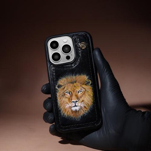 Hand Painted Lion Face Customized Black Mobile Cover