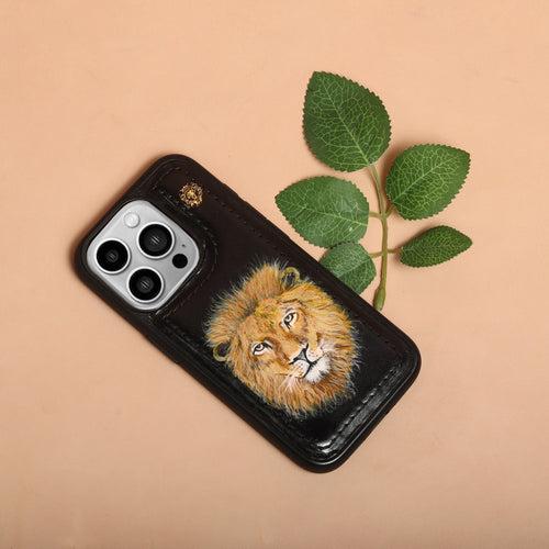 Hand Painted Lion Face Customized Black Mobile Cover